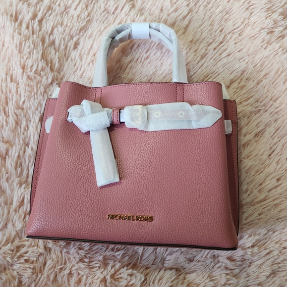 Michael Kors Emilia Small Pebbled Leather Satchel Rose Color NWT - Picture 4 of 7